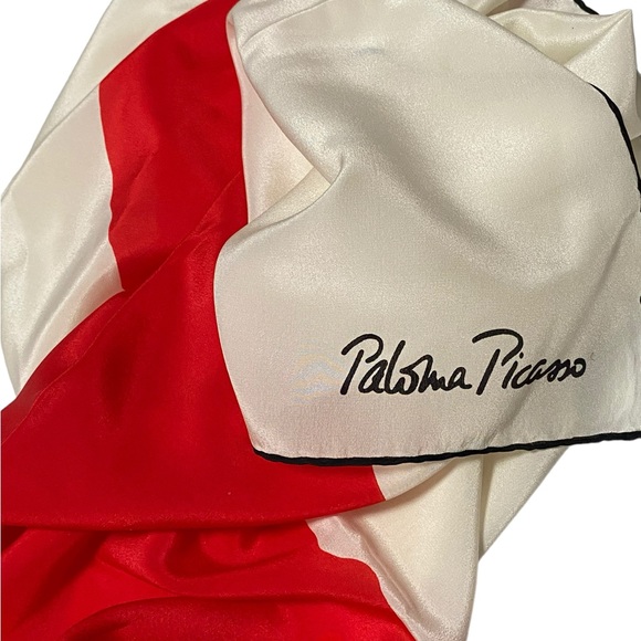 Vintage red and white Paloma Picasso silk scarf. - Picture 2 of 4
